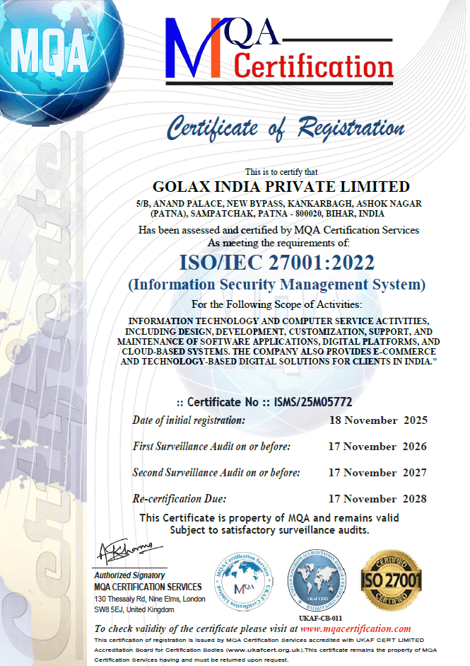 ISO/IEC 27001:2022 — GOLAX INDIA PRIVATE LIMITED